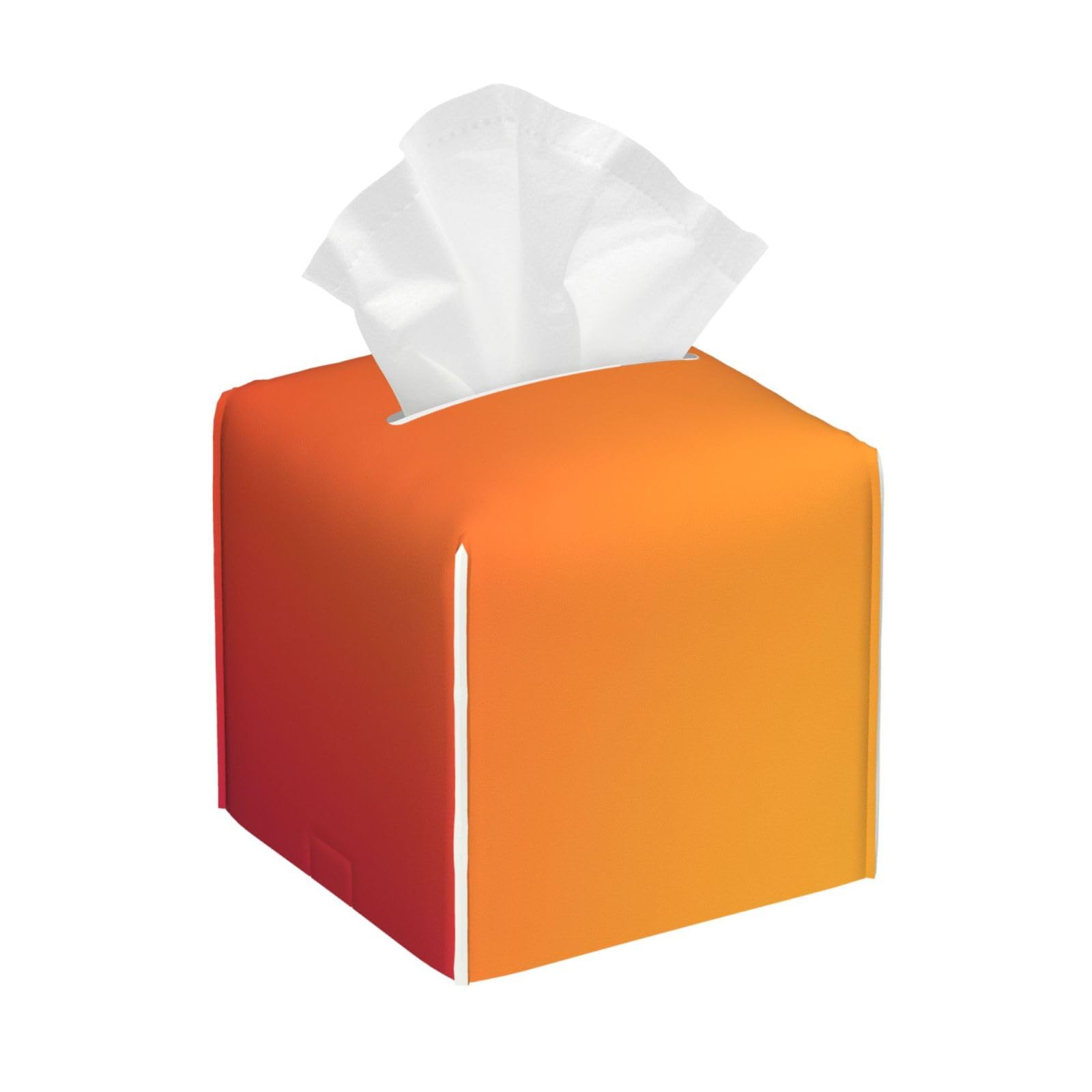 Orange Gradient to Red Tissue Box Cover Square Pu Leather Waterproof Tissue Box Holder for Car Bathroom Bedroom Office Tabletop Decor