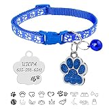 Uiopa Collier Chat Personnalisable + Medaille Chien avec Gravure, Collier Chaton avec Clochette, Reglable 19-32cm Collier Chiot Naissance pour Chat, Chaton, Chiens (Bleu Royal)