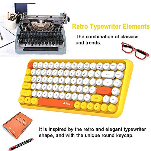 Tastiera Bluetooth Wireless, Simpatica Tastiera compatta Mini a 84 Tasti, Tecnologia di connessione Bluetooth Wireless a 2,4 GHz, Retro keycap Rotondo ABS, Pannello Opaco, Design ergonomico(Giallo)
