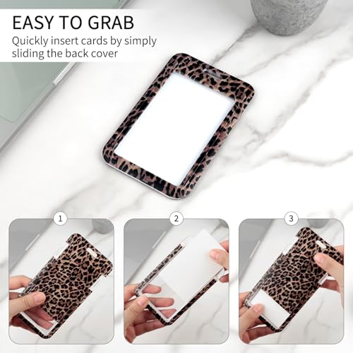 Fycyko Kartenhülle mit Band Leopardenmuster Ausweishülle mit Band Braun Ausweishalter Ausweis Busfahrkarten Hülle Schüler für Frauen und Mädchen Lehrer Krankenschwester