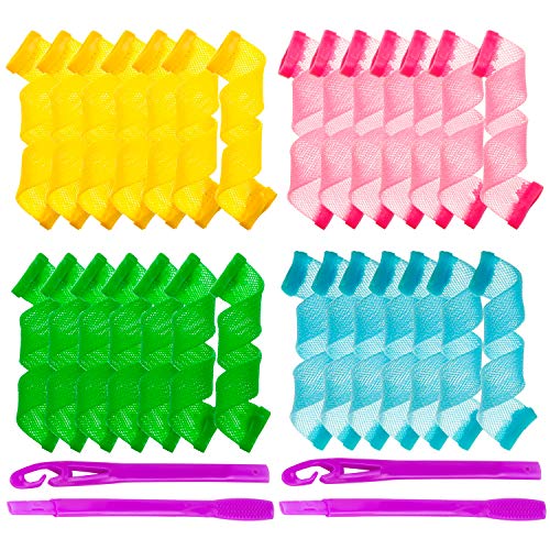 YsesoAi 28 Pcs Hair Curlers Spiral Curls No Heat Wave Hair Curlers Styling Kit Spiral Hair Curlers Magic Hair Rollers with 2 Pieces Styling Hooks for Most Kinds of Hairstyles (20 cm/ 7.8 inches)