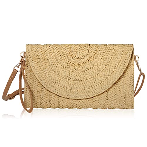 Aucuu Bolsa de tiracolo de palha, mala de ombro de palha para mulher, mala de praia tecido feito à mão, perfeita para a praia de verão, festa, viagens, o presente para mulheres e meninas