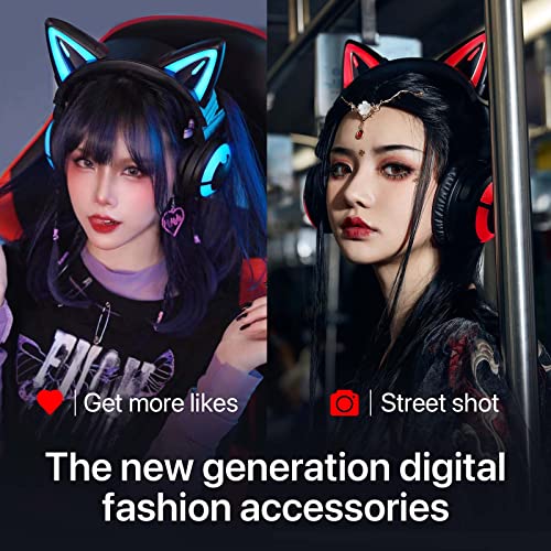 Yowu Rgb Cat Ear Headphone 3G Wireless 5.0 Foldable Gaming Headset With 7.1 Surround Sound, Built-In Mic & Customizable Lighting And Effect Via App, Type-C Charging Audio Cable-Black #TOP2