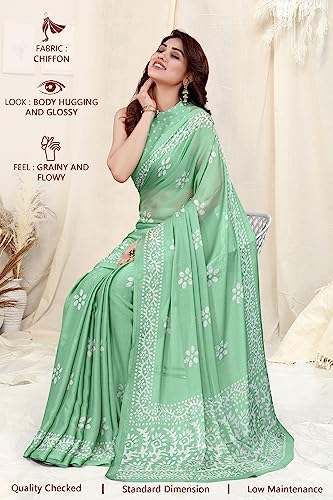 Image of MIRCHI FASHION Saree for Woman Chiffon Batik Printed | Lightweight Daily Wear Women's Office Sari with Blouse Piece (Available in 40 Colours)