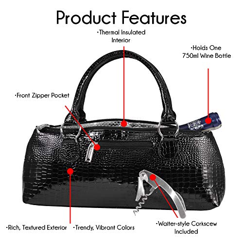 Image of Primeware Wine Clutch Bag (Thermal Insulated) Trendy Women's Carry Tote | Holds Red & White 750mL Bottles | Trendy Fashion | Incl. Portable Waiter-Style Corkscrew