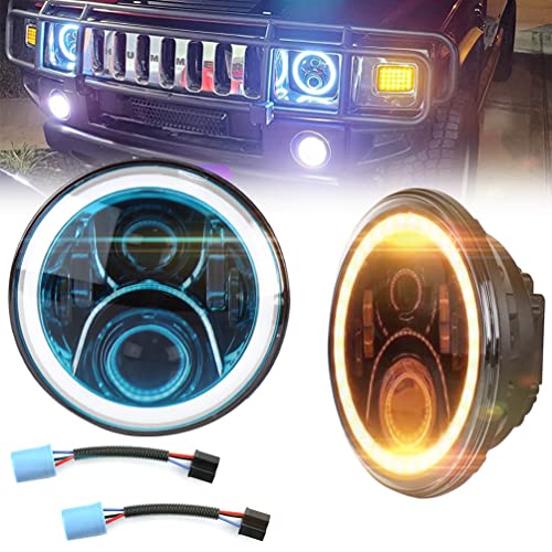 NJSBYL H2 LED Turn Signal Light Assembly For H-ummer H2 2003 2004 2005 2006 2007 2008 2009 Front Bumper 7 Inch H/L Halo Ring CE/E4 OEM 15269178 15269179