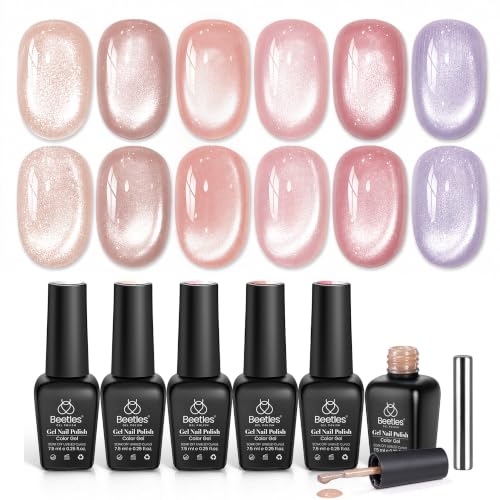 Image of Beetles Soft Beam Cat Eye Gel Nail Polish Set, 6 Colors Glitter Gel Polish