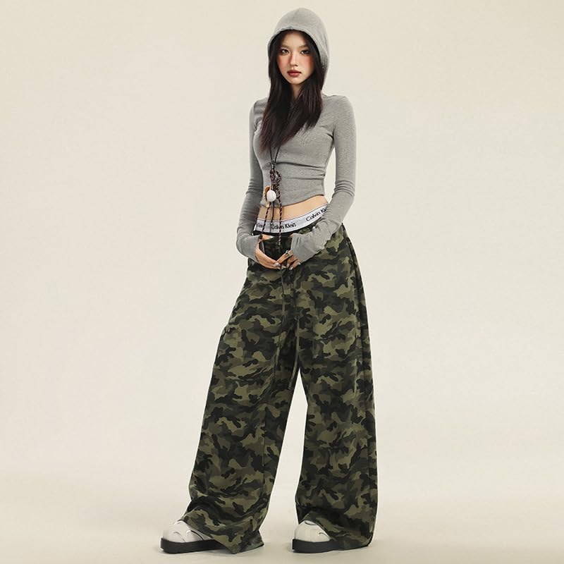 Women's high Street Camouflage Hip-hop Elastic high Waisted Loose and Versatile Wide Leg Casual Pants3