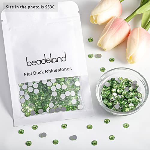 Image of Beadsland 576pcs Flat Back Crystal Rhinestones Round Gems for Nail Art and Craft Glue Fix, Light Green, SS30,6.3-6.5mm