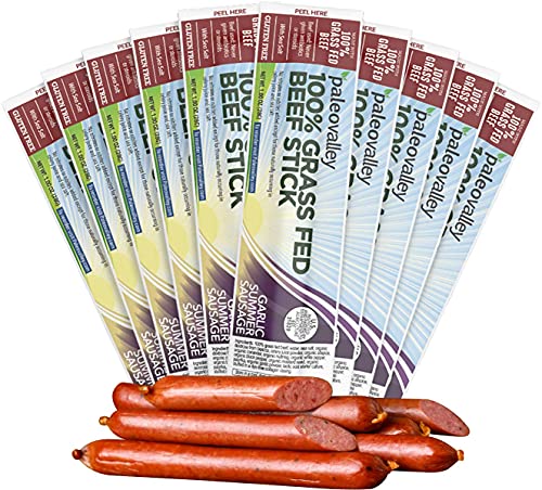 Paleovalley 100% Grass Fed Beef Sticks - Garlic Summer Sausage - Organic And Gluten Free Paleo And Keto Protein Snacks With Probiotics - Shelf Stable Pantry Staples - Made In The Usa #TOP3