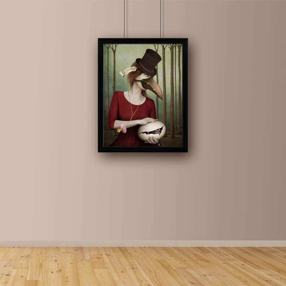 ArtzFolio Conceptual Art With Girl An Child Egg Tabletop Painting Black Frame 10 x 12.6 inch (25 x 32 cms)