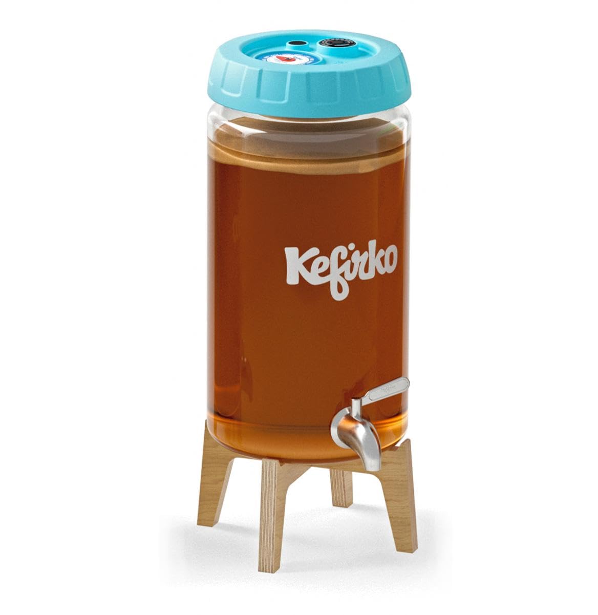 Kefirko Kombucha Kit de fermentation | Bocal en verre, couvercle, filtres, horloge de fermentation et livre de recettes, 4 litres (bleu)