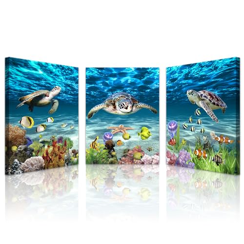 Lapremoly Large Canvas Wall Art for Living Room Wall Decor for Bedroom Bathroom Wall Decoration Ocean Sea Turtle Scenery Paintings Modern Pictures Artwork office Ready to Hang Home Decor 3 Pieces