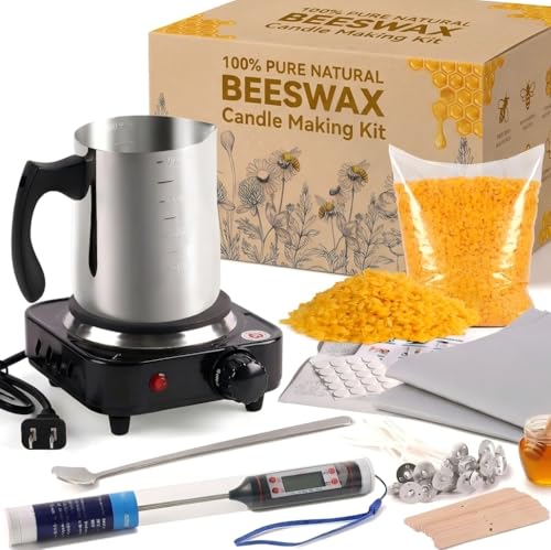 simeitol 2lb Beeswax Candle Making Kit for Adults Complete Gift Set with Melting Pot DIY Starter Candle Making Supplies for Home Decor/Gift Crafting/Holiday Party