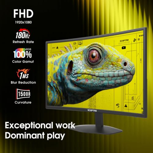 Image of New! Sceptre Curved 24-inch Prime Gaming Monitor 1080p 1500R 1ms up to 180Hz DisplayPort x2 HDMI x2 Build-in Speakers, Machine Black 2027 (C248B-FW180T Series)