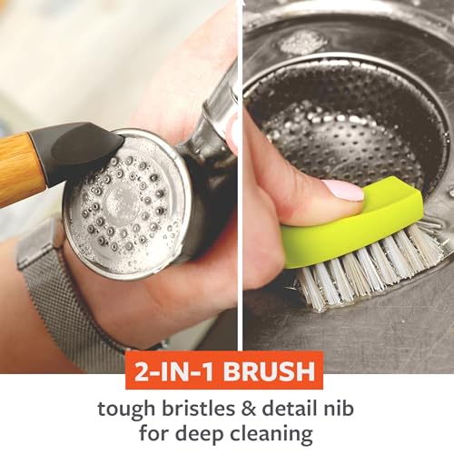 Image of Full Circle Micro Manager, Deep Cleaning Brush for Crevices, Shower, & Grout, Tough Bristles, Sustainable Bamboo Handle, Green