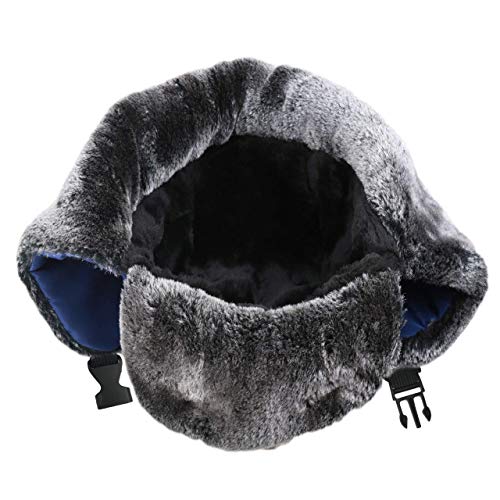 Winter Trapper Hat - Russian Style Ushanka, Trooper, Faux Fur Headwear for Men and Women - Ear Flaps, Chin Strap, Windproof Ski Mask - Covers Full Face - Hunting, Snowboarding Accessories Blue