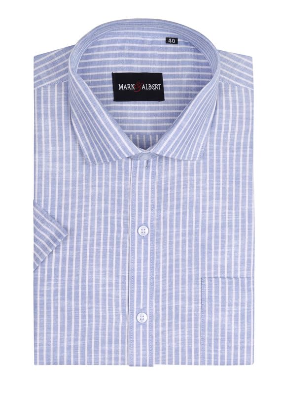 Image of MARK & ALBERT Men's Half Sleeve Cotton Linen Striped Shirt