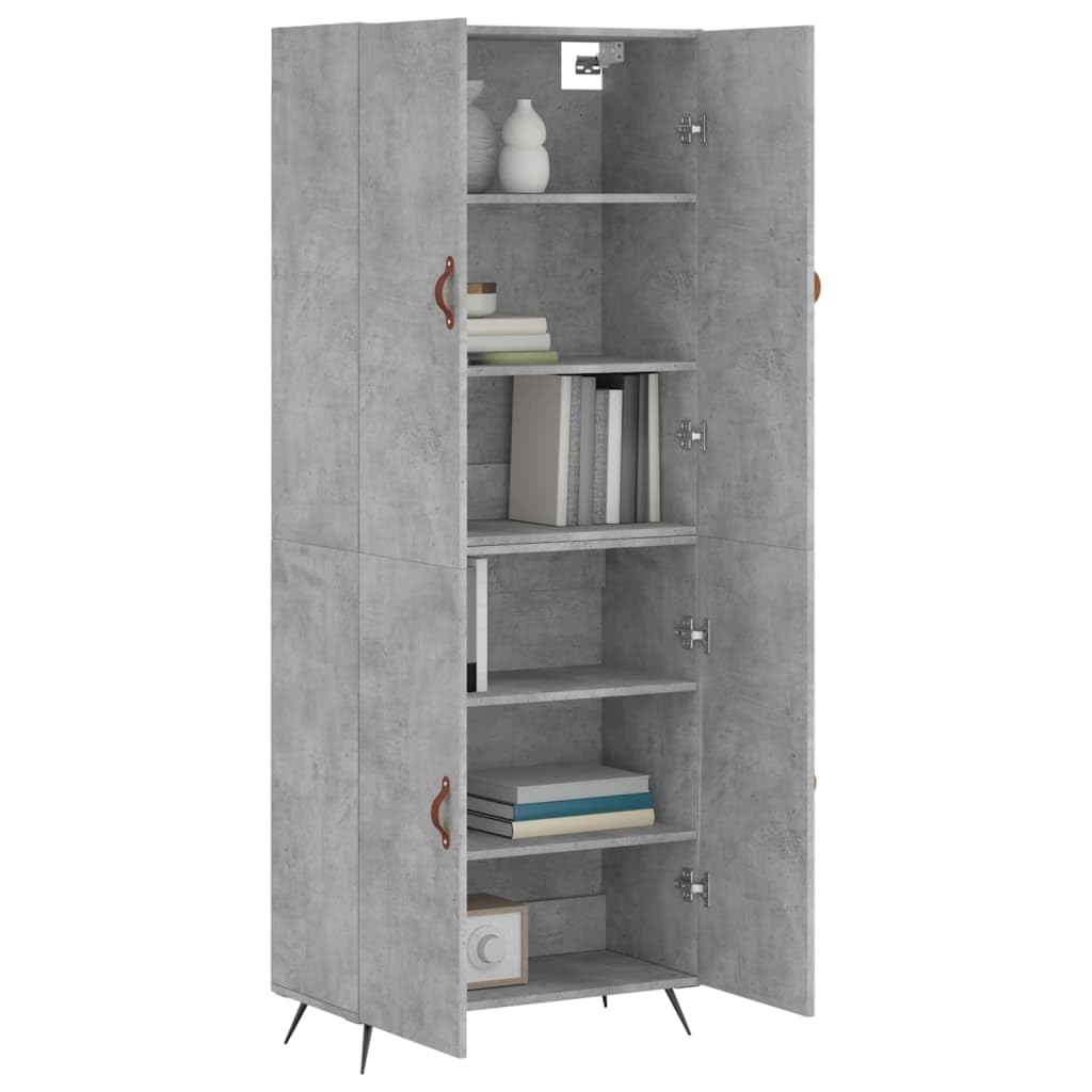 Meuble haut gris béton en bois - 69,5 x 34 x 180 cm - Avec pieds en métal - Buffet et commode moderne pour salon, salle à manger, chambre à coucher, couloir, beaucoup d'espace de rangement