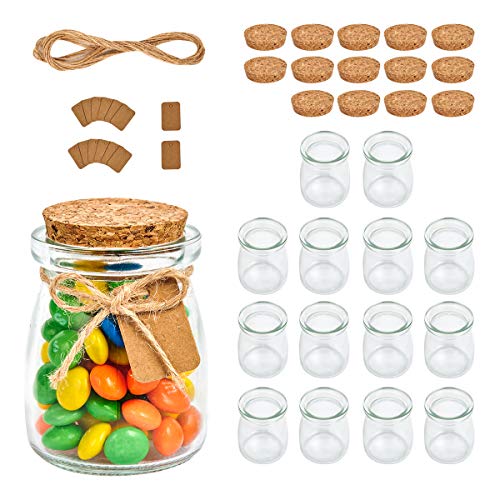 HUAJING 24 Pcs Glass Favor Jar with Cork Lids, 3.4Oz Glass Flavor Jars Small Clear Glass Container for Candy, Pudding, Jam, Yogurt, Spices, Honey, Wedding