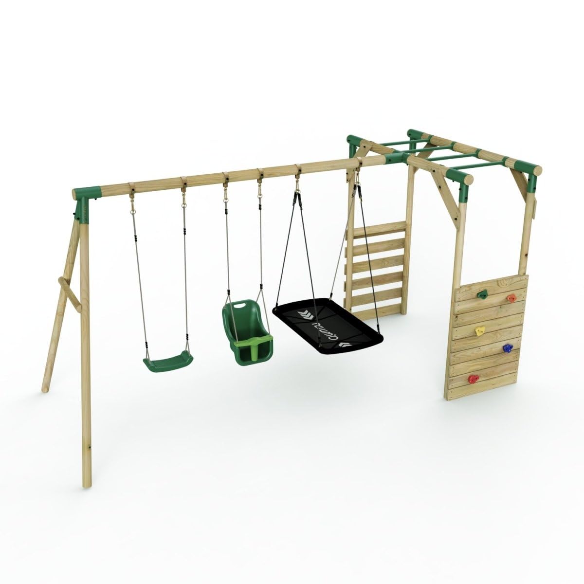 B&Q -  Wooden Children's Garden Swing Set With Monkey BarsTriple SwingHalley Green