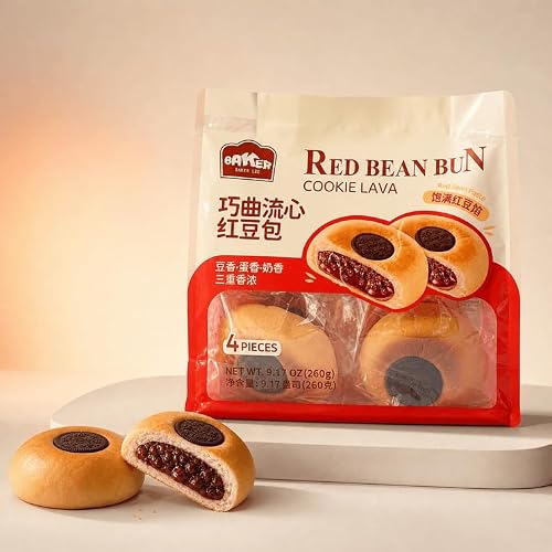 Baker Lee Red Bean Lava Buns, Soft Bread with Gooey Red Bean Filling, Sweet Bean Buns, 9.17 oz