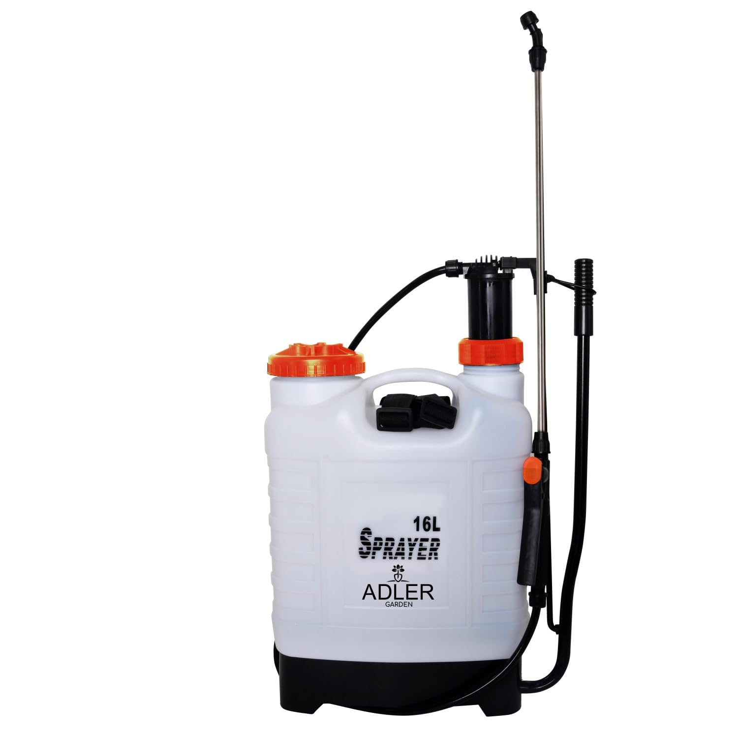 ADLER EUROPE Rückenspritze – Drucksprüher 16 L mit teleskopischer 48–83 cm Edelstahl-Lanze und 115 cm Schlauch, Arbeitsdruck 2–3 bar - Sicherheitsventil – ideal für große Gärten und Nutzflächen