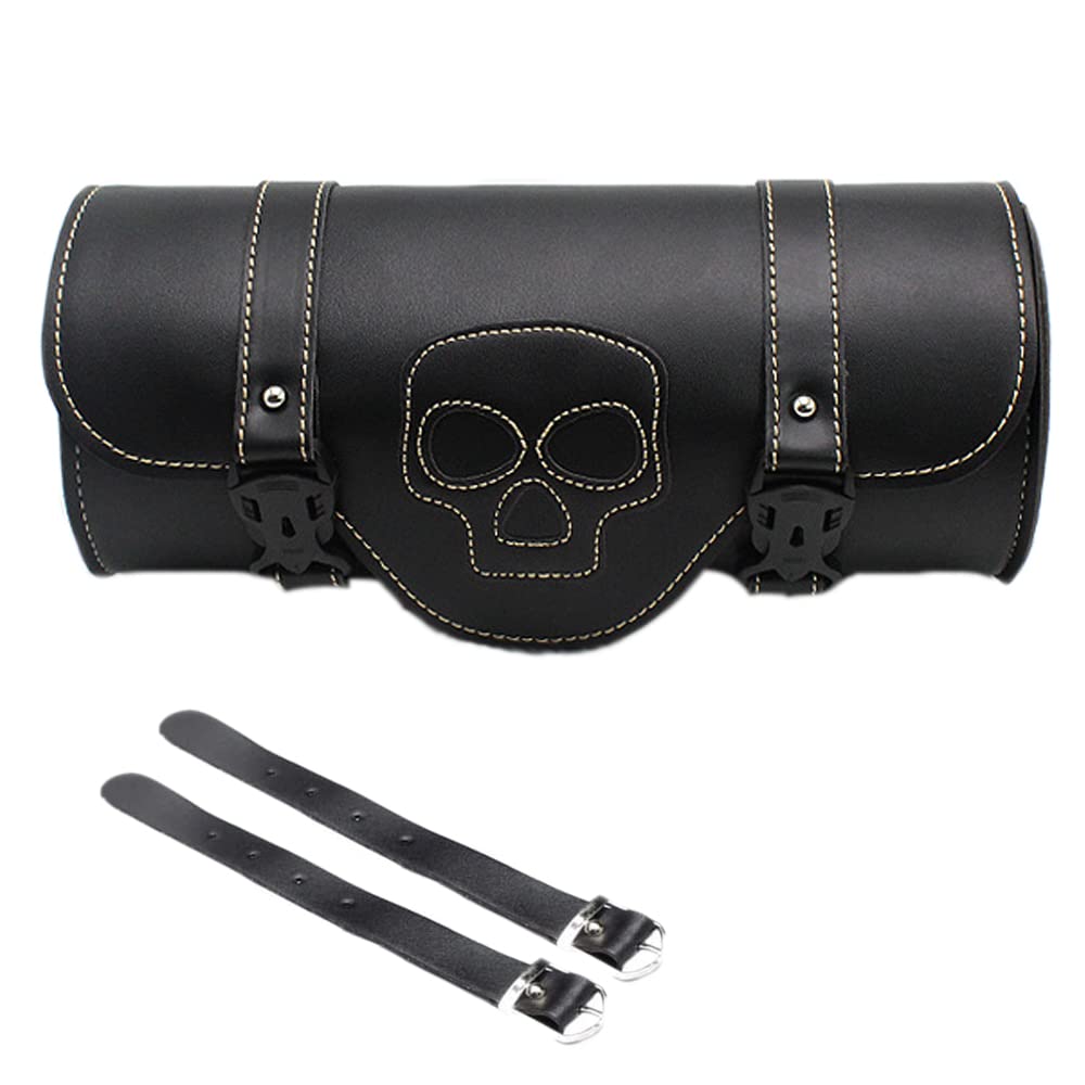 Riloer 1 sac à outils en cuir PU pour guidon de moto, étanche et réglable avec boucles pour la plupart des motos, vélos, noir
