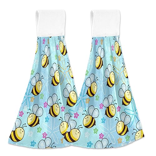 Image of FRODOTGV Cute Gold Bees Hand Towels with Hook Loop 2 Bathroom Hand Towel with Loop Hand Towel Microfiber