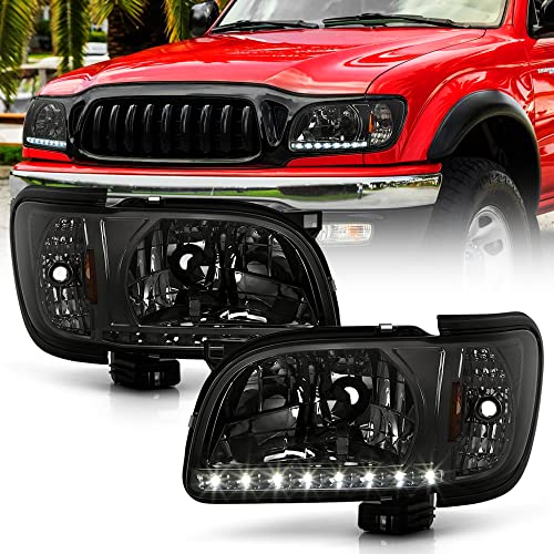 ACANII - For 2001-2004 Toyota Tacoma Pickup LED DRL Smoked Headlights w/Corner Signal Lamps Driver & Passenger Side