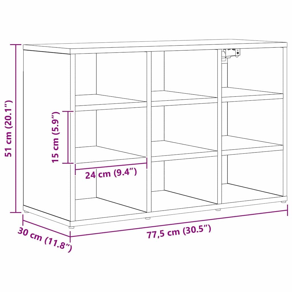 Schuhschrank mit Regal Schwarz Eichen-Optik Holzwerkstoff 77,5 x 30 x 51 cm mit 9 Brettern schmaler Schuhständer für Flur Dielen Garderobe zur geordneten Aufbewahrung