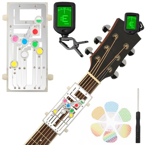 Guitar Chord Presser Guitar Trainer Practice Learning Tools Cord Presser for Acoustic Chord Helper Learn with Clip on Tuner