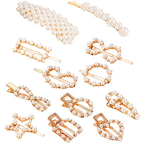 15 Pieces Artificial Pearl Barrettes Pearl Hair Pins Pearl Hair Clips Hair Accessories for Women and Girls Brides Bridesmaids Wedding Party Supplies, Assorted Styles (Style Set 1)