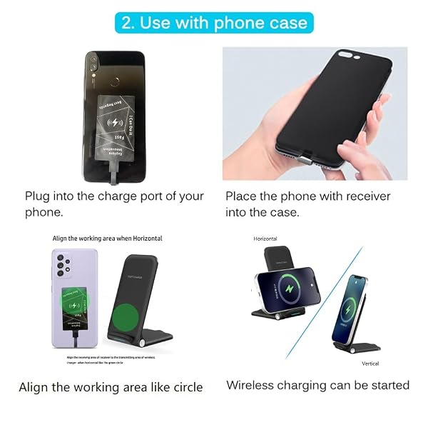 Extertal Wireless Charging Receiver Type-C Adapter for Samsung Galaxy A13 A23 A33 A53 A73 5G with Stand Folding Wireless Charger by Razanmo - Image 2