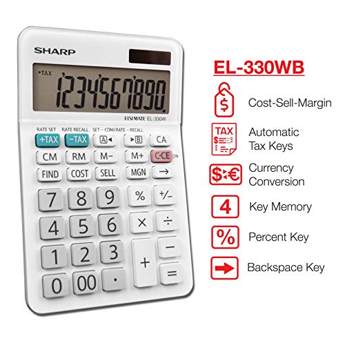 Sharp EL-330WB Standard Function Basic Desktop Calculator, Large Display, for Home and Office, Dual Power, Solar and Battery… by Sharp - Image 2