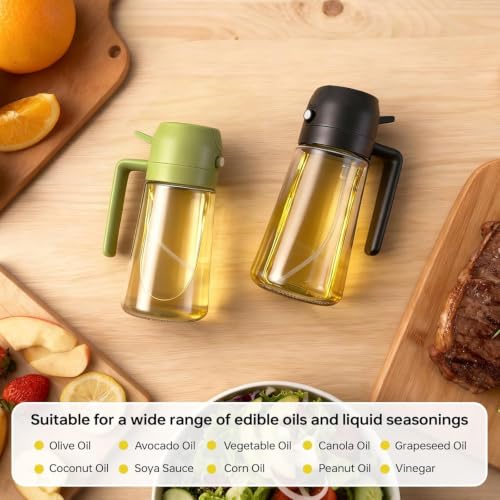 Image of 2 in 1 Olive Oil Dispenser and Sprayer for Kitchen, Glass Oil Spray Bottle, Leak-Proof Cooking Oil Dispenser with Handle for Air Fryer, Salad, BBQ, Grilling, Baking 500ml (Design 1)