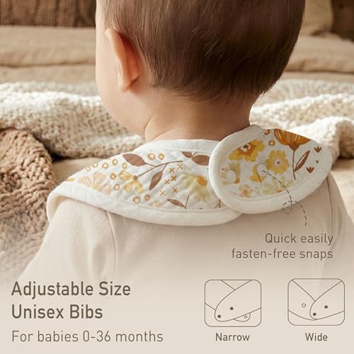 Image of Muslin Bibs for Baby Boy Girl, Adjustable Fit for Drooling and Teething | 6Pk, 100% Soft Cotton Surface & Multi-Layer Absorbent Core, Shrink-resistant & Fade-Proof, Gentle on Sensitive Newborn skin