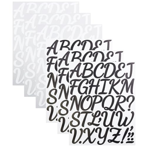 2 Inch Cursive Letter Stickers 6 Sheets, CMBBZZY Alphabet Stickers for Scrapbooking, Mailbox, Menu, Water Bottle, Name Tag, Invitation Cards Waterproof,Black&White