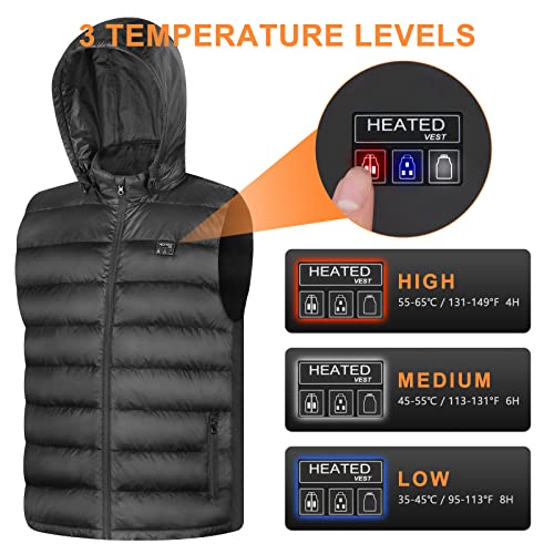 Heated Vest with Battery Pack for Men Women,Lightweight Rechargeable Heated Jacket with 90% Down and Detachable Hood3