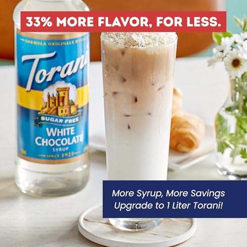 Image of Torani Sugar Free White Chocolate Syrup 1L with Pump - Keto, Zero Calorie