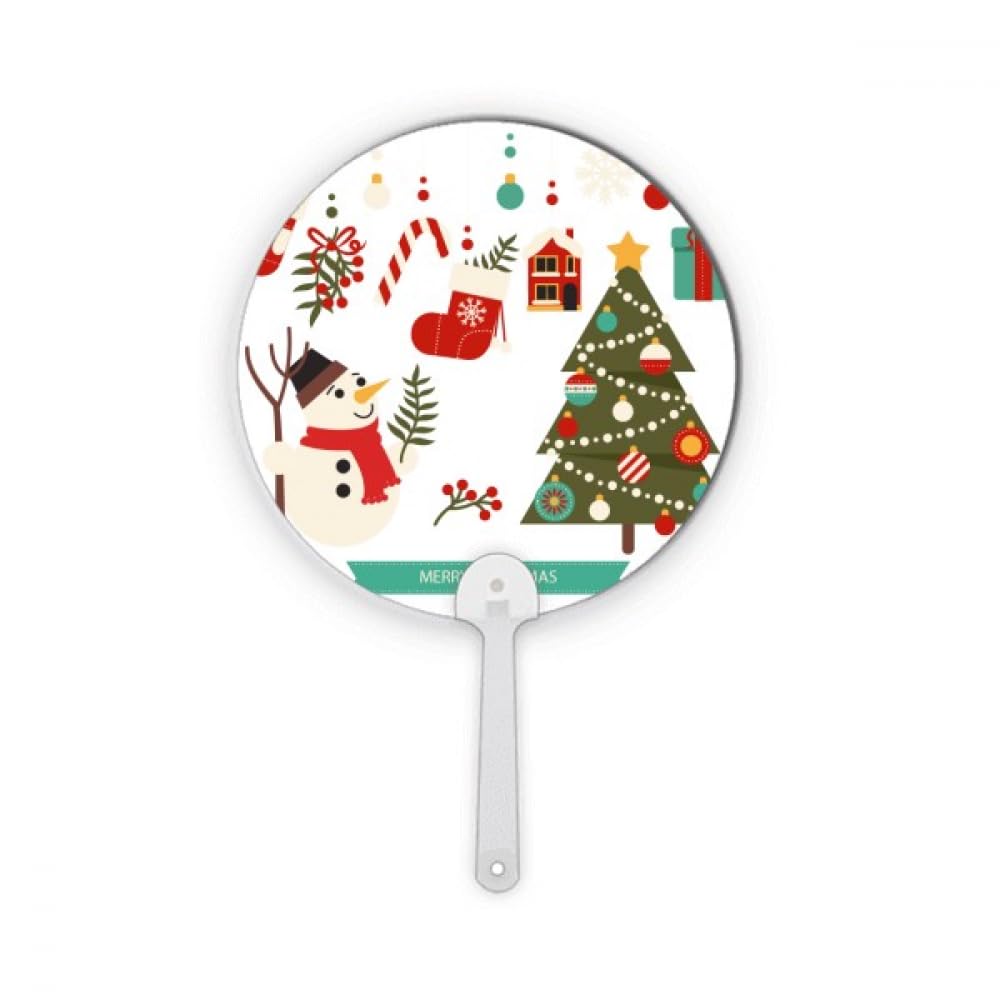 Éventail en plastique rond motif bonhomme de neige et inscription Merry Christmas