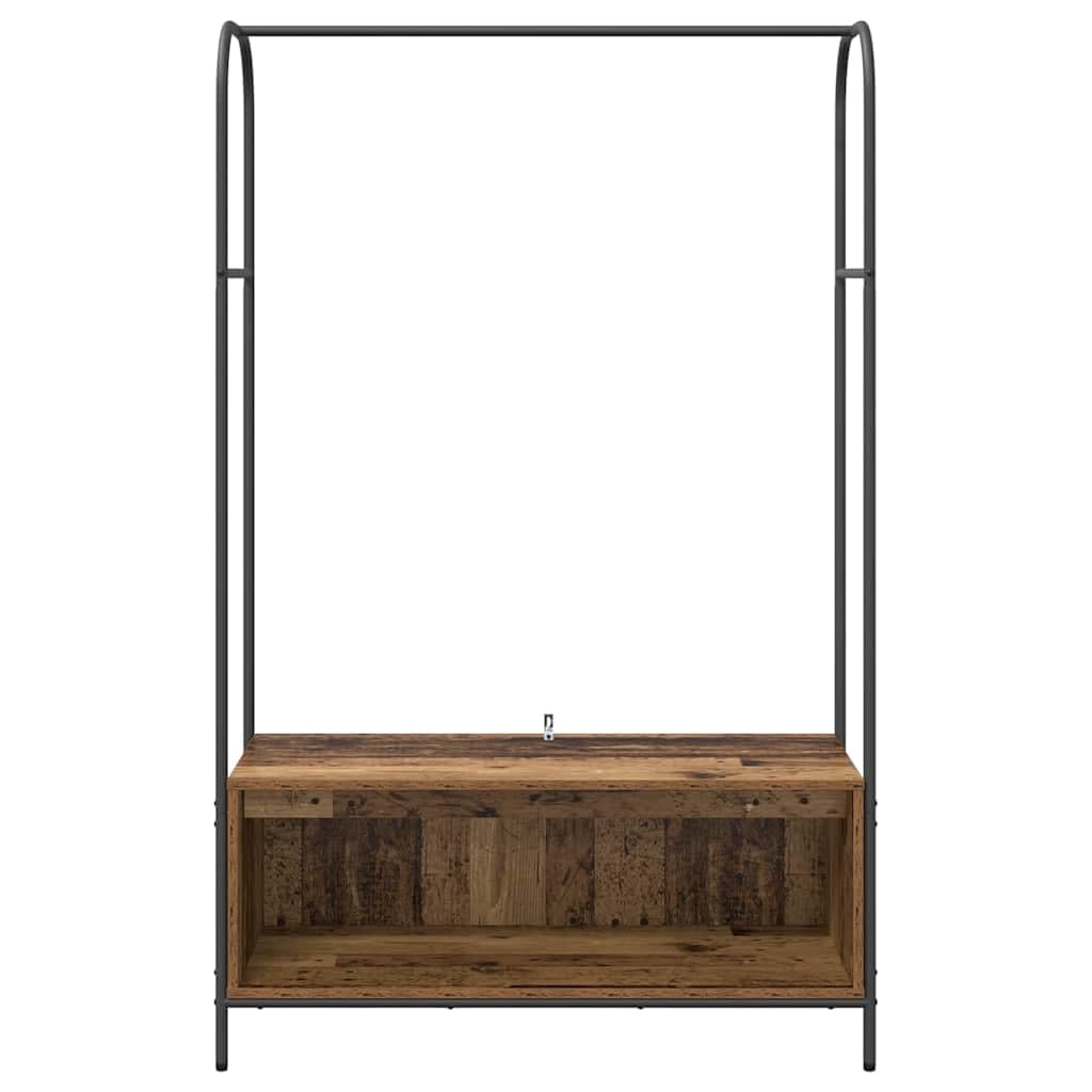 Kleiderständer Braun Eichen-Optik 100 x 44 x 160 cm freistehend aus Holz und Metall stabil mit Haken und Rollen platzsparend für Schlafzimmer Flur Wohnzimmer Aufbewahrung