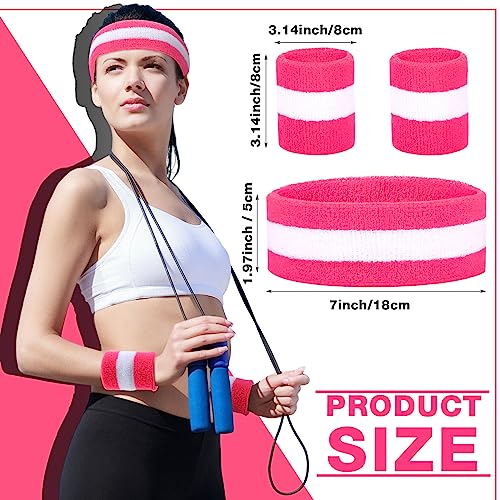 Image of 72 Pcs Bulk Striped Sweatband Set Include 24 Pcs Sweat Absorbing Striped Headbands and 48 Pcs Sweatbands Wristbands Cotton Athletic Sweat Bands for Men Women Gym Sports Workout