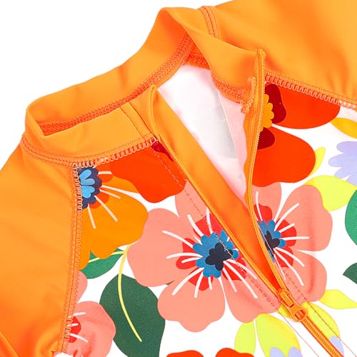 XFGIRLS Little Girls One Piece Bright Neon Swimwear One Piece Rash Guard Beach Wear Quick-Dry Full Zipper with Shorts3