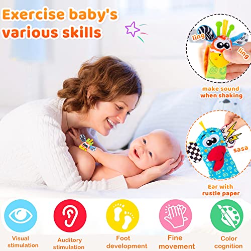 Rattle Socks For Babies 3-6-12-18 Months Baby Wrist And Foot Rattles For Infants 8 Pcs Toys Newborn Soft Foot Finder Hand Rattle Set Sensory Developmental Socks For Baby Girl Boy Gifts #TOP5