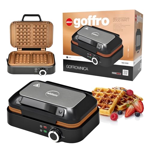 Waffeleisen WA1000 1200W, Doppel Waffelmaschine für Belgische Waffeln, Edelstahl, Antihaftbeschichtung, stufenlose Temperaturregelung, 2 Waffeln gleichzeitig, Überlaufschutz Eldom