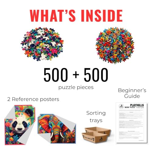 Image of 500 Piece Puzzles Combo: The Wise Elephant + Bambootiful Panda for Kids & Adults | Mind, Peace Relaxing, Screen-Free Play Brain Game - Family & Nature Lovers