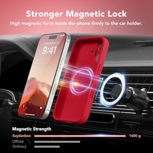 Image of Magnetic for iPhone 16 Plus Case, Compatible with MagSafe, [Full Camera Protection][Screen Protector] Silicone Shockproof Protective Phone Case for iPhone 16 Plus 6.7 inch, Red