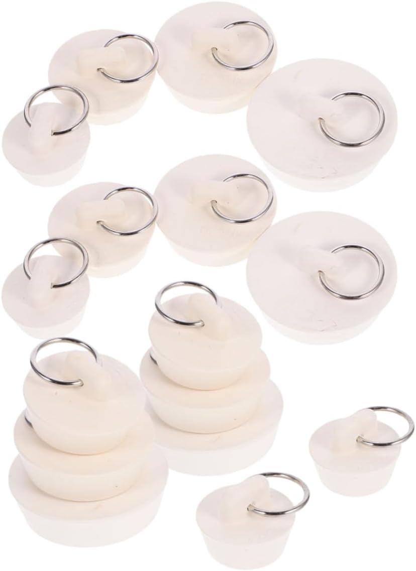 Amosfun 16pcs Rubber Sink Stopper Set with Sealing Rings, Multi-Size Kitchen and Bathroom Drain Plugs for Bathtub, Wash Basin, and Laundry Water Pipe Sealing
