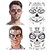 Halloween Temporary Face Tattoos (12Pack), Konsait Day of the Dead Sugar Skull Floral Black Skeleton Web Red Roses Full Face Mask Tattoo for Women Men Adult Kids Boys Halloween Party Favor Supplies